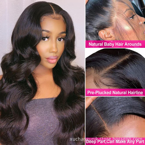 Uniky Wholesale Body Wave Human Hair Wig Long Raw Brazilian Hair Full Transparent Lace Frontal Wig For Black Women